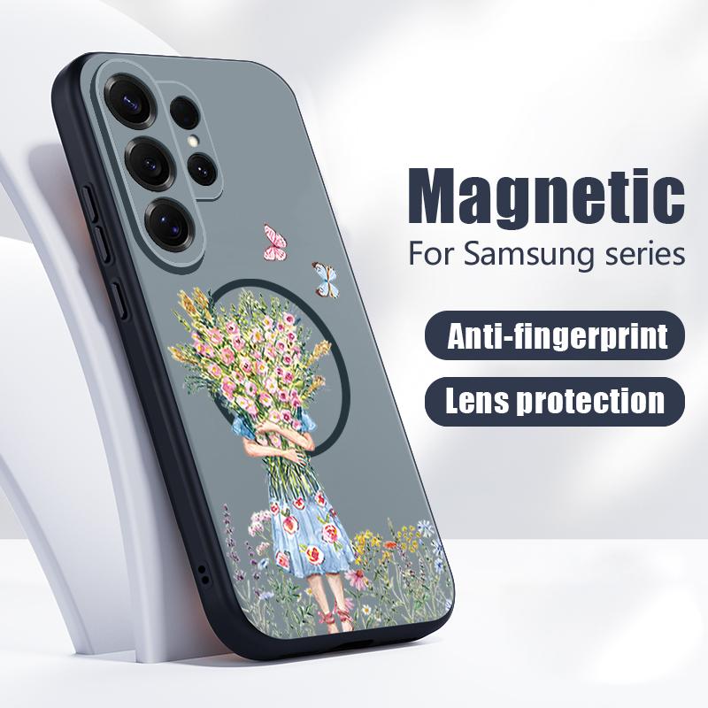 Чехол с цветочным узором для девочки для Samsung Galaxy S26 Ultra S25 Edge S24 Plus S23 FE S22 A17 A54 A55 A56 A57 5G Магнитный Для Magsafe Матовый Чехол