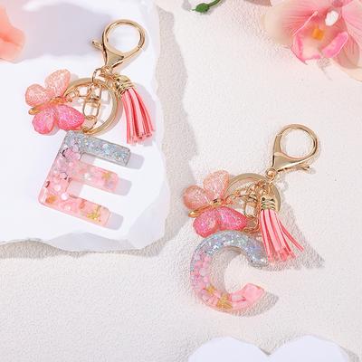 AZ Dreamy Sequin Letters Брелок для женщин Подвеска-бабочка с кисточками Инициал Брелок для кошелька Подвеска для сумок Амулеты Автомобильный брелок