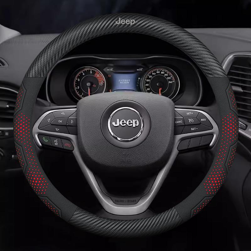 CNE1 Car Carbon Fiber Leather AntiSlip Steering Wheel Cover Jeep Grand Cherokee Wrangler Renegade Patriot Commander Compass Gladiator