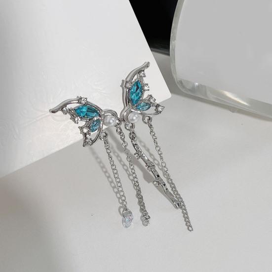 1 пара милых серег-капель в форме бабочек, женские асимметричные серьги-гвоздики с цепочкой и кисточками, серьги-гвоздики из искусственного жемчуга, инкрустированные стразами