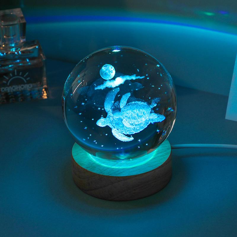 Luminous 3D Crystal Ball Night Light - Engraved Glass Room Ornament, Perfect Birthday Gift for Girls
