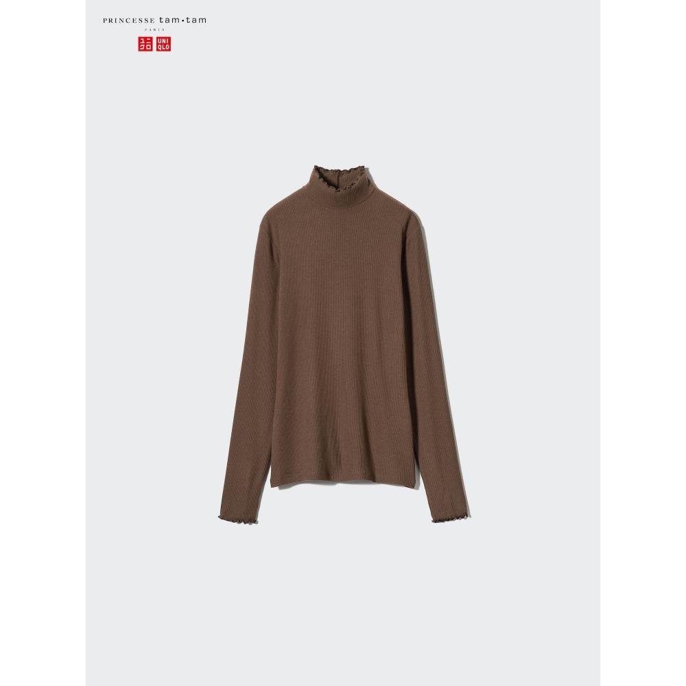 Uniqlo Очень теплая кашемировая смесь HeaTTech в рубчик с воротником-стойкой