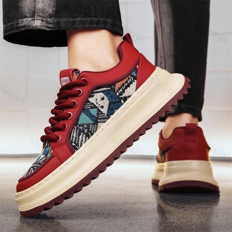 Fashion Men Sneaker Designer Fashion Casual Retro Skateboarding Shoes Leather Fabric Breathable Height Increased Flat Platform Shoes
