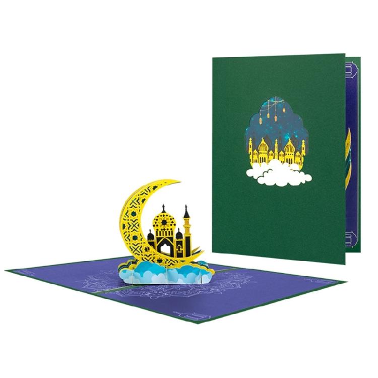 1 Set Foldable Eid Moon Charm Greeting Card with Envelope Small Card Exquisite Folding Thank You Card Message Writable