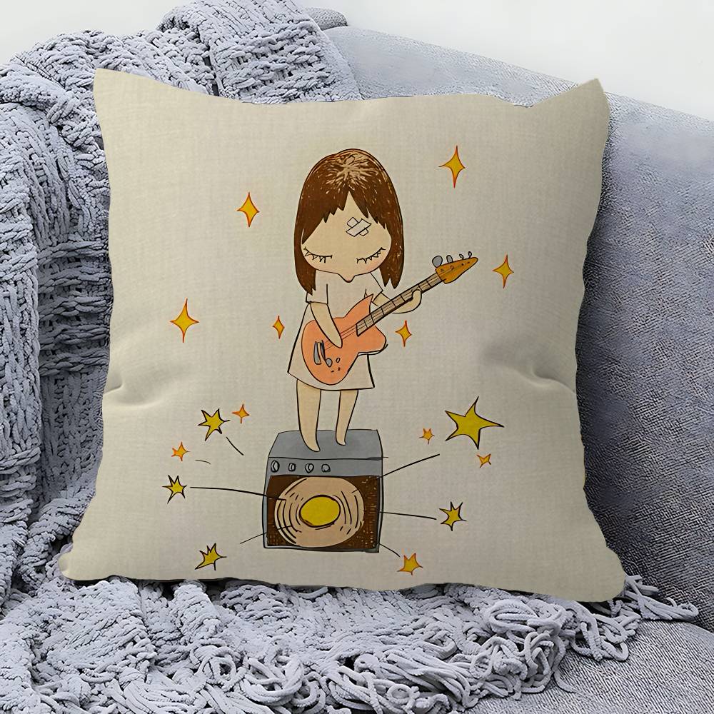 Y-Yoshitomos N-Nara Cartoon Pillow Covers Cartoon Sofa Decorative Home Double-Sided Printing Short Plush Cute Cushion Cover