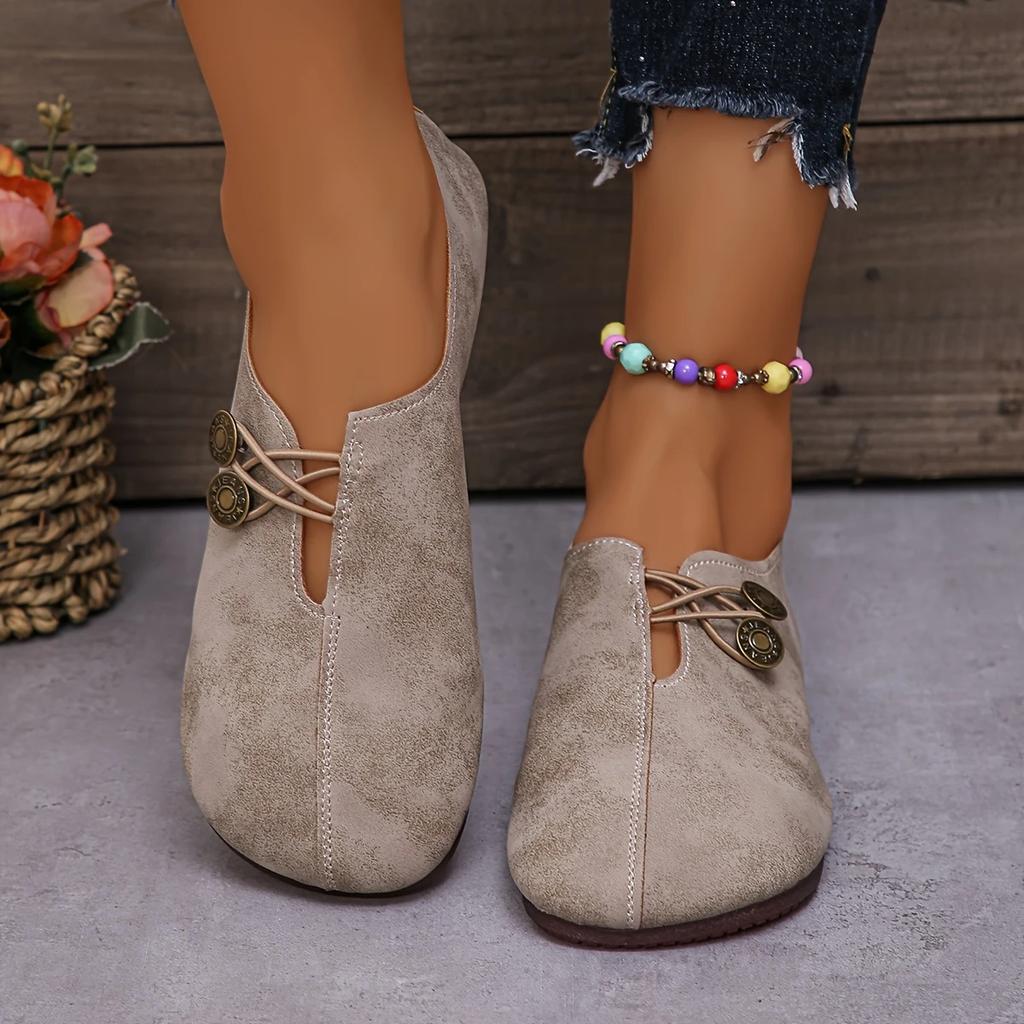 Женские туфли на плоской подошве с круглым носком для всех сезонов. Мягкая нескользящая плоская подошва.