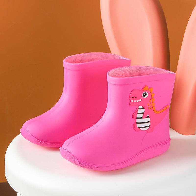 Детские непромокаемые сапоги с мультяшным динозавром, со шнурком, на хлопковой подкладке, для мальчиков и девочек, идеально подходят для детского сада.