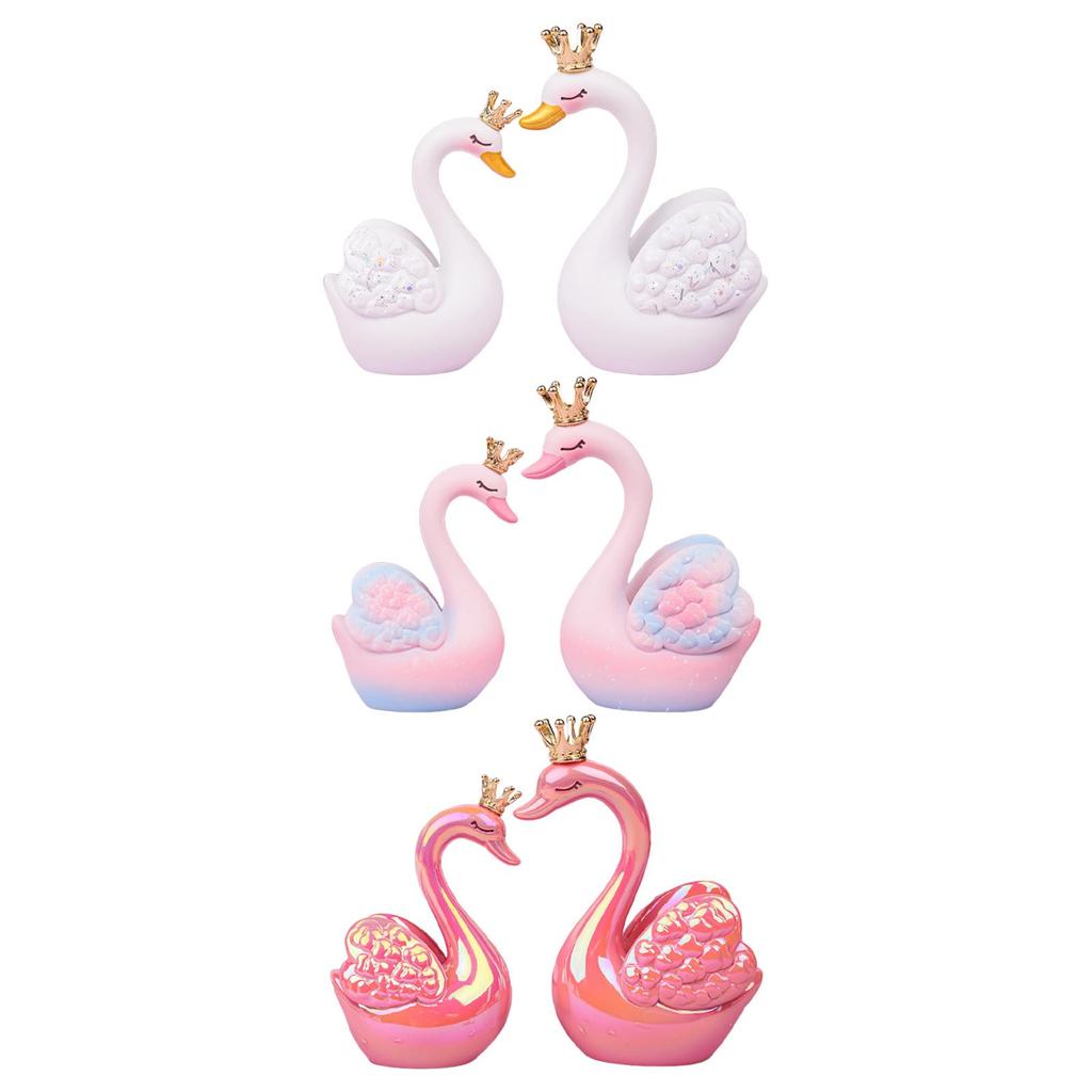 2Pcs Mini Couple Swan Figurines Collectible Tabletop Ornament Animal Sculpture for Shelf Living Room Centerpiece Office Desk