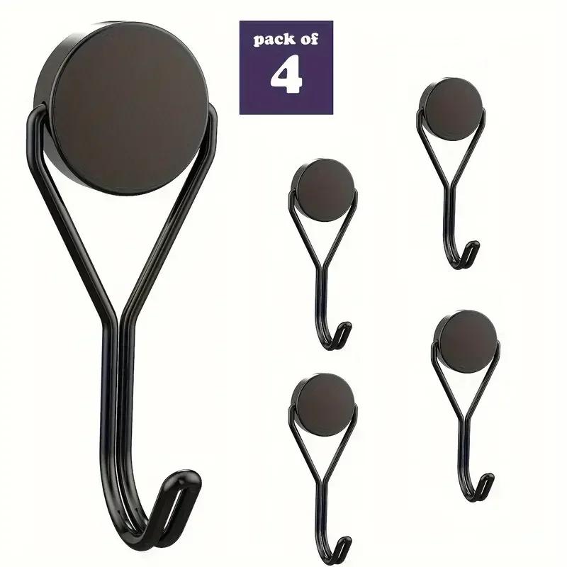 4Pcs Versatile Heavy-Duty Magnetic Hooks E16 Swivel Neodymium Metal Shell Non Perforated Multipurpose Hanging Solutions for Home