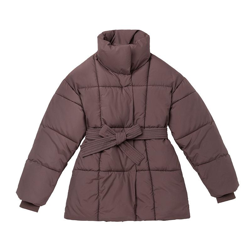 Winter New Cotton-padded Clothes, Stand-up Collar Belt, Thin Women's Loose and Versatile Cotton-padded Jacket