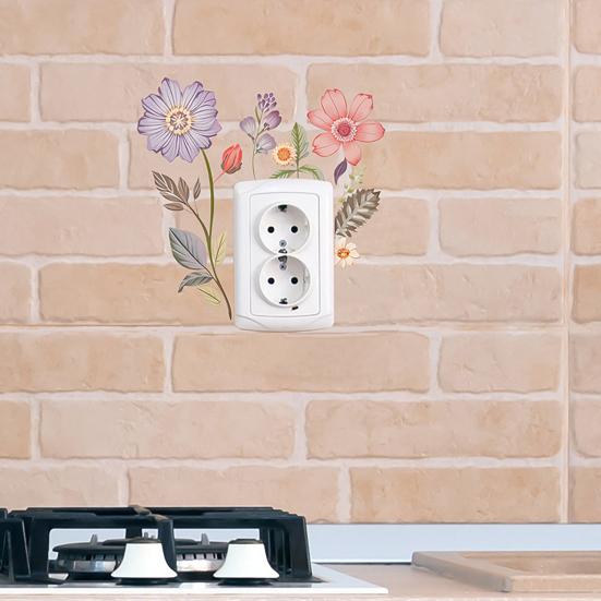 Flower Switch Sticker Removable Self-adhesive Waterproof PVC Living Room Bathroom Light Switch Wall Socket Outlet Decoration Decal