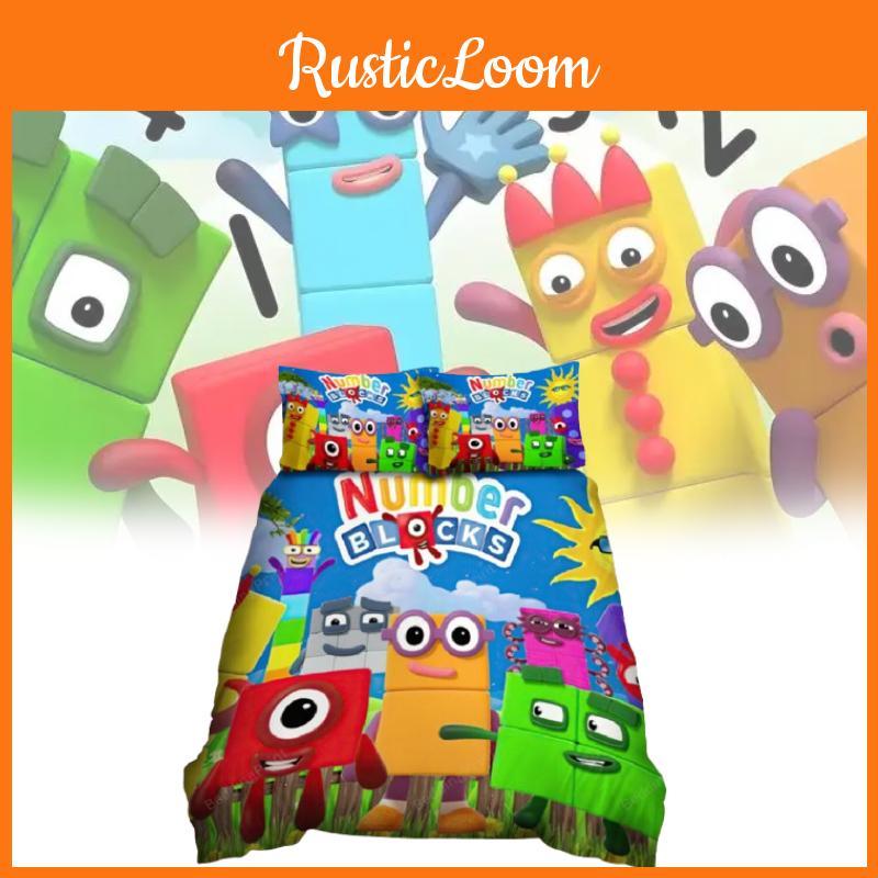 Комплект постельного белья Номерблоки Одеяло Пододеяльник Двуспальный Кинг Просвещение Анимация