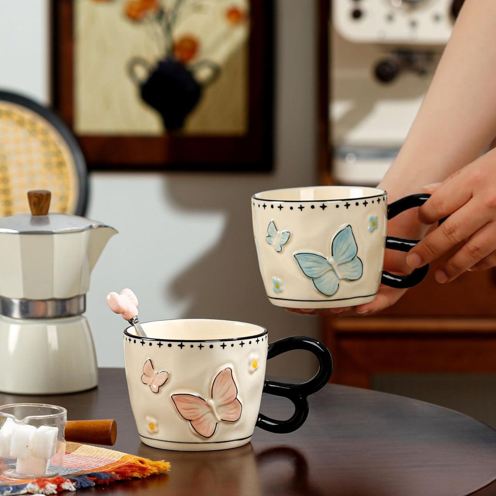 Высококачественная чашка-бабочка в форме сердца для девушки, сувенирная чашка для воды, подарок на день рождения, кофейная кружка с ложкой, керамическая чашка