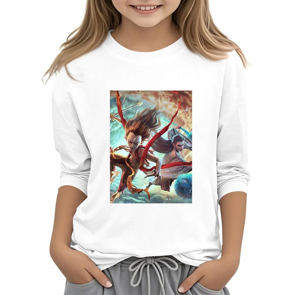 Топы с принтом для девочек 5-16 лет с круглым вырезом и рукавами 3/4 Футболки Модные топы Наряды Футболки