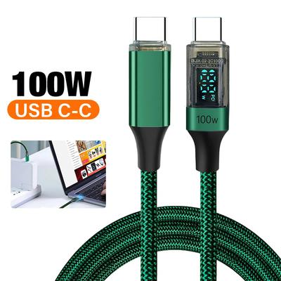 Кабель USB C PD 100 Вт с цифровым дисплеем USB C - USB C кабель для передачи данных 0,5 м/1 м/2 м Быстрая зарядка Type-C зарядный кабель для мобильного телефона, ноутбука
