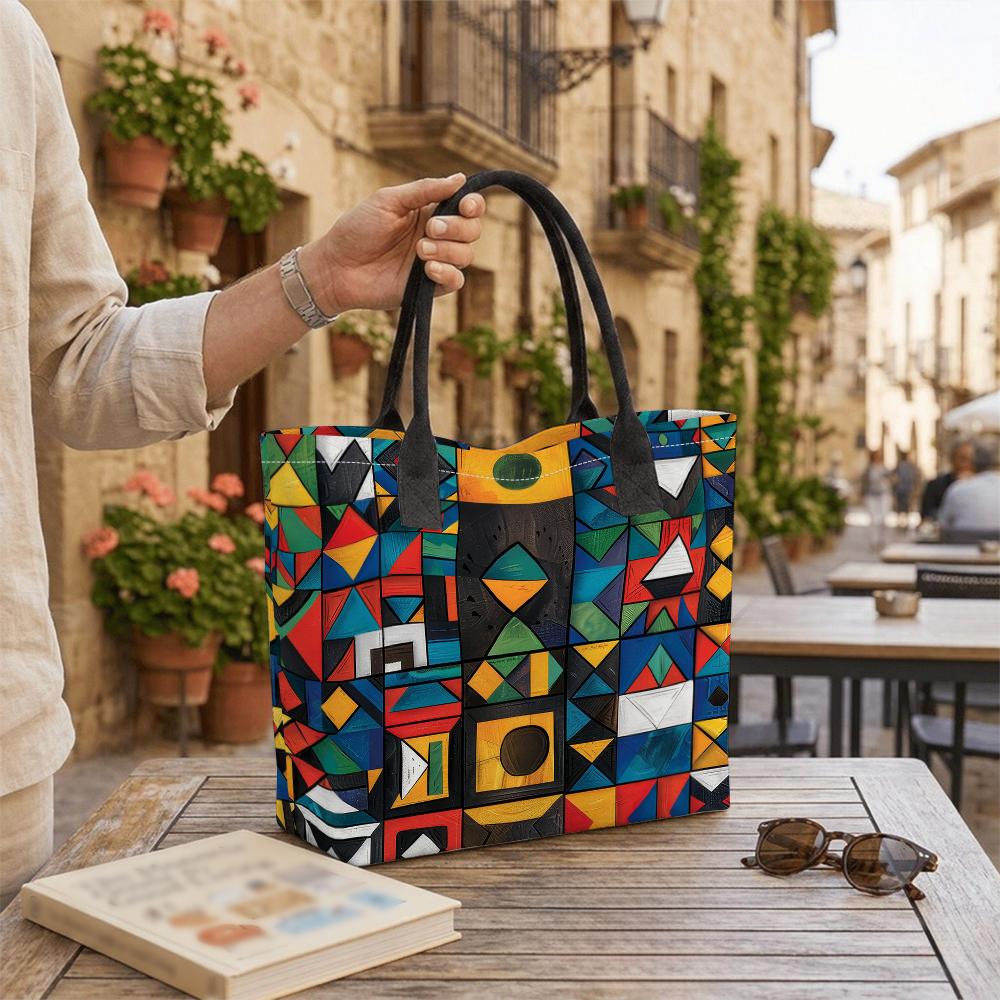 Abstract Geometry Printed Tote Bag Casual Daily Shoulder Handbag for Shopping Travel