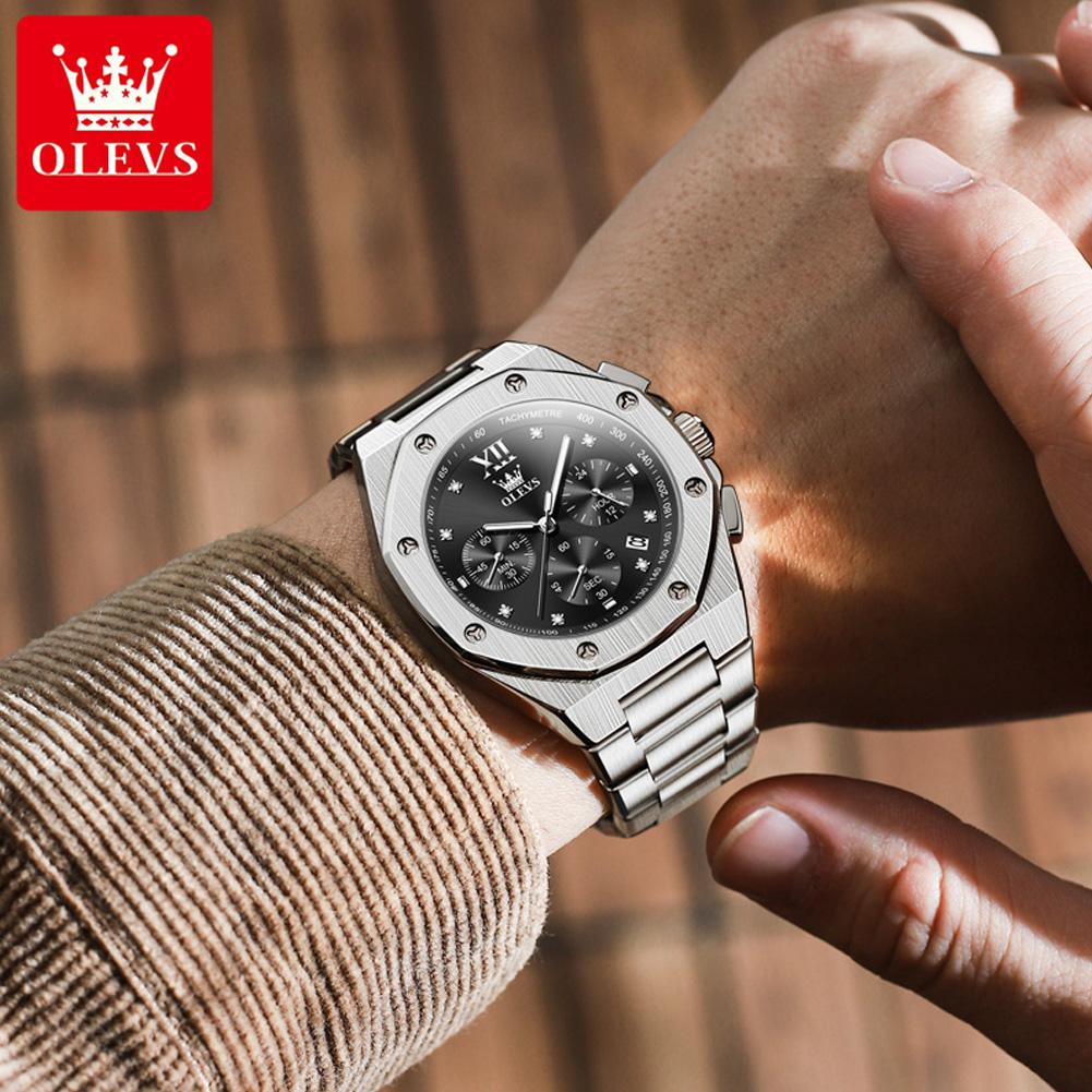 Мужские часы хронограф водонепроницаемые светящиеся модные крутые кварцевые часы для мужчин из нержавеющей стали ручные часы 2024