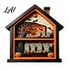 3D Halloween Tabletop Sign Wooden Table Sign Spooky House Shape Ghost Skeleton Block Rustic Ornament Farmhouse Tiered Tray Centerpiece for Shelf Desk