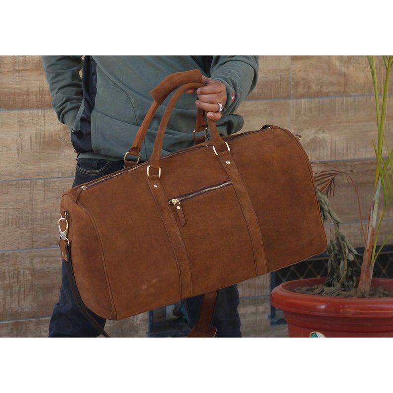 Personalized Cowhide Leather Duffel Bag: Weekender Travel Bag