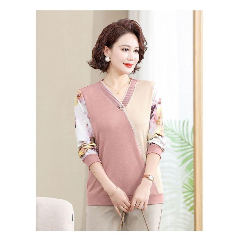 Футболка с длинным рукавом Вязаный свитер Модный пуловер с V-образным вырезом Принт Повседневный топ