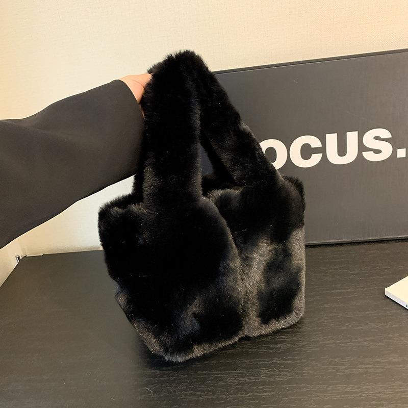 New Mao Mao Hand Bag Casual Solid Color Plush Girl Tote Bag Autumn and Winter Texture Handbag