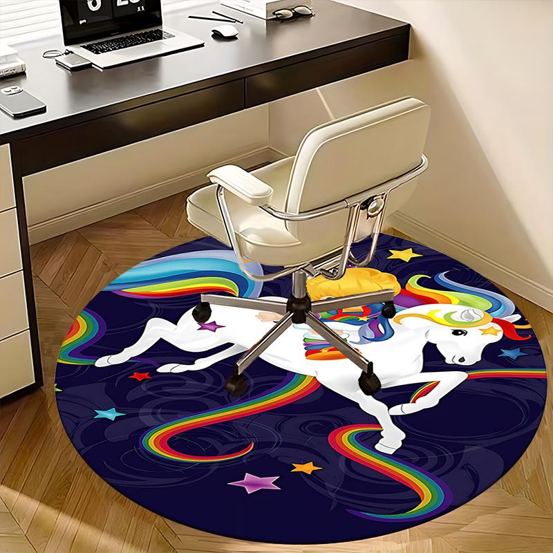 Rainbow Unicorn Chair Mat - Round Carpet for Home Decor, Office, Living Room, Bedroom Gift0285b