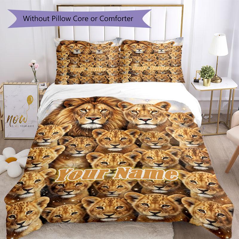 3PC Custom Name Lion Family Portrait bedding,soft and breathable,2D flat print,room decor.,Poster Three-piece set,Soccer Three-piece set,Art,Poster,So