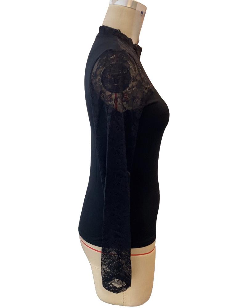 Французские новые элегантные кружевные топы с вышивкой для женщин, уличные, Vinateg, длинные рукава, тонкий пуловер, модный дизайн, воротник-стойка, повседневные футболки