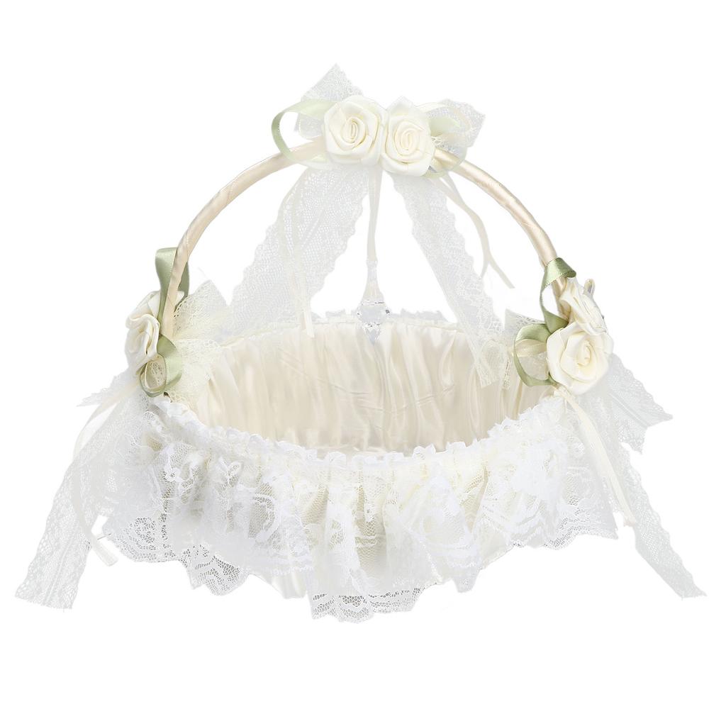 Wedding White Flower Basket Sufficient Capacity Lace Edge Elegant Romantic Flower Basket for