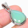 Natural Chrysoprase Gemstone 925 Solid Sterling Silver Gift Pendant 1.25" D7y59