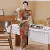 Elegant Qipao Silliq Qomatga Yopishuvchi Sonni O'rab Turuvchi Ajoyib Vintage Gullar Barglar Bosmasi Xitoycha Uslubdagi Qipao Kecha uchun