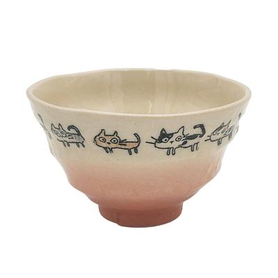 Mino Ware легкая чаша для риса, чайная чаша 12 см Doraneko Vermilion приблизительно. 132-1024