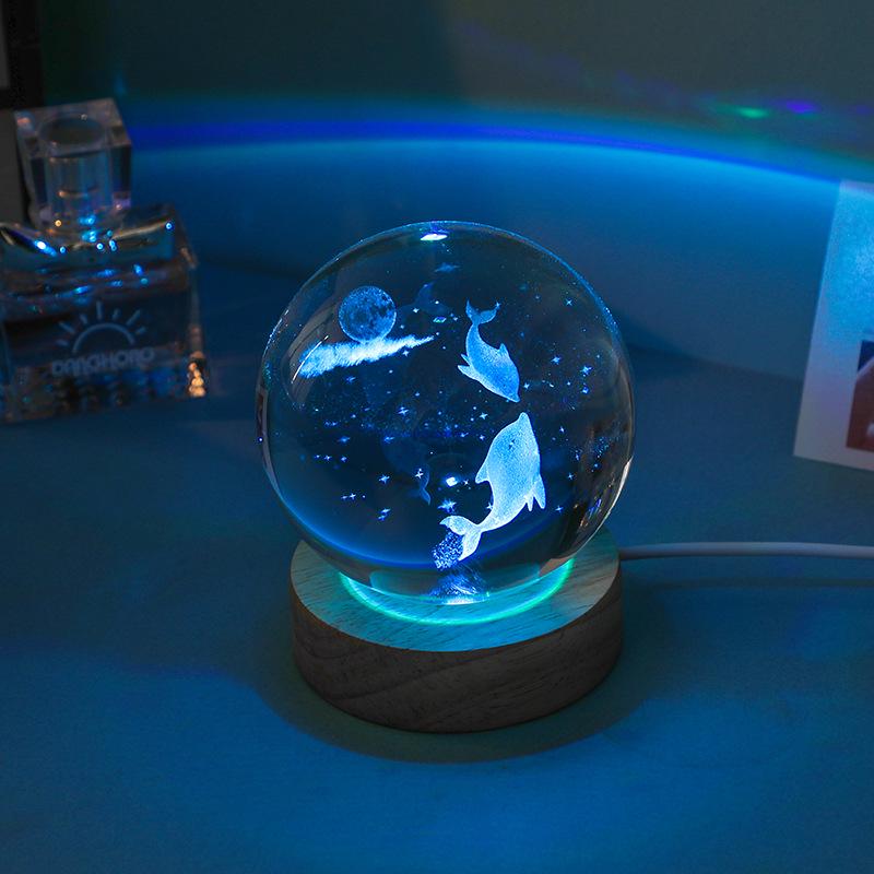 Luminous 3D Crystal Ball Night Light - Engraved Glass Room Ornament, Perfect Birthday Gift for Girls