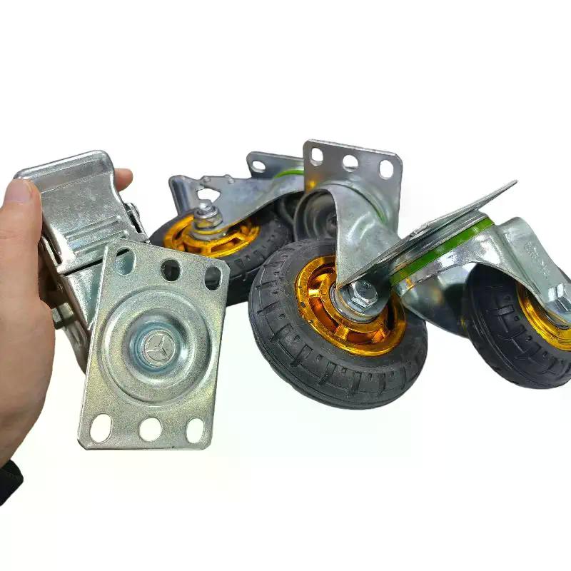 3/4-Inch Silent Rubber Caster Wheels with Brakes - Scratch-Proof Soft Tread for Home & Office Floors