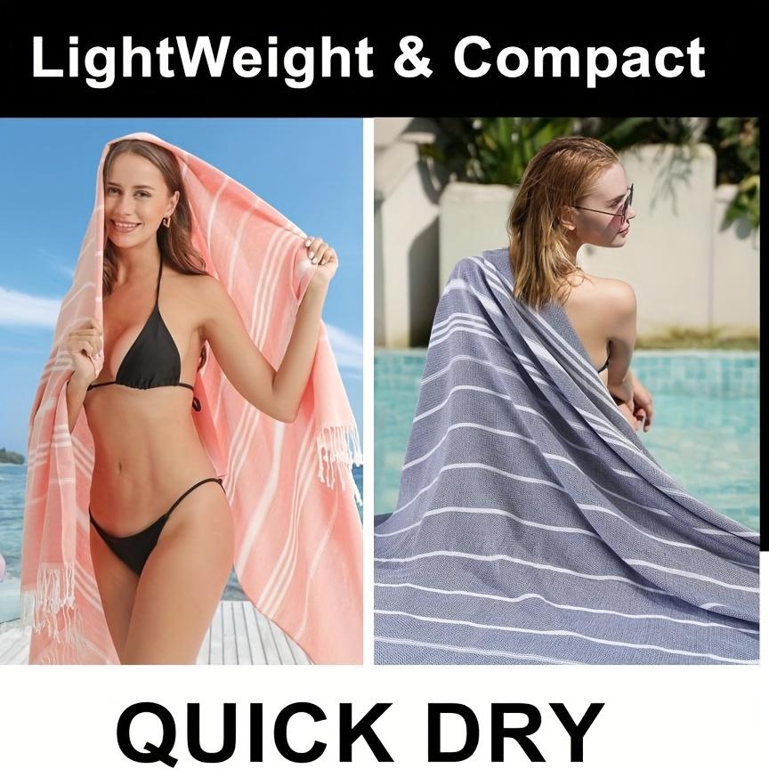 5 шт. Пляжные полотенца из турецкого хлопка, быстросохнущие, легкие, полосатые с бахромой, необходимые для бассейна, плавания и путешествий, синий, зеленый, розовый, красный, серый