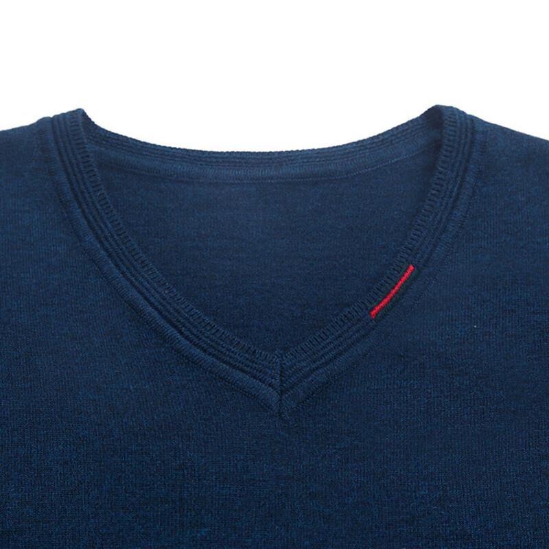 Hengyuanxiang Men's V-Neck Solid Color Wool Blend Long Sleeve Sweater