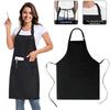 Модный унисекс фартук с нагрудником, водоотталкивающий, черный, регулируемый, с 2 карманами, фартук для кейтеринга, шеф-повара, барбекю