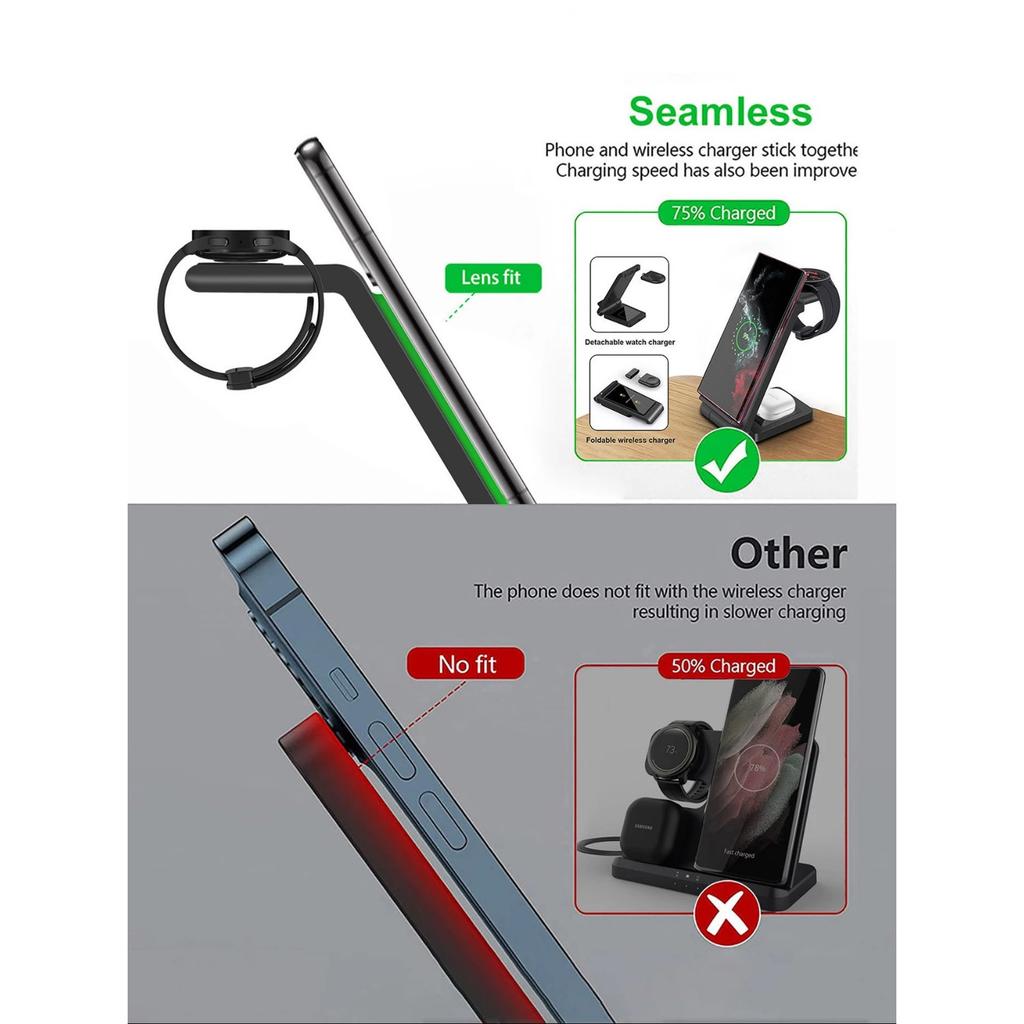 Беспроводное зарядное устройство 3 в 1 для Samsung S24 S23 Ultra/S22/S21/Note 20/Z Flip 6/Z Fold 6 Станция быстрой зарядки для Galaxy Watch 7 Pro