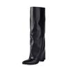 Women's Knee High Boots Winter Shoes Turned-over Edge Black White Pink Heels Long Boot Ladies Footwear Shoe