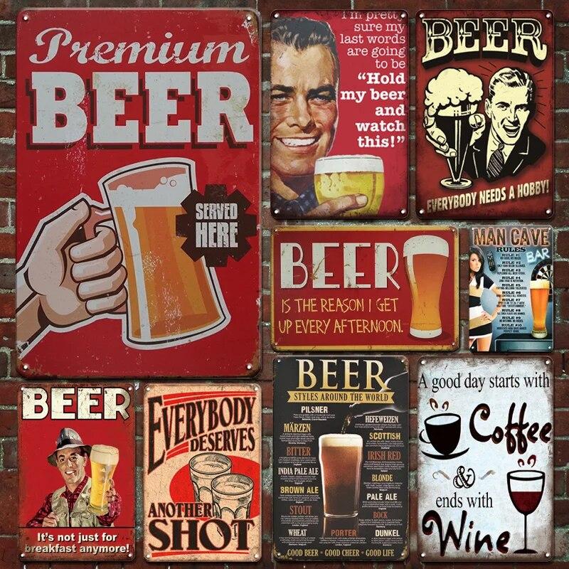 Tin Sign Beer Slod Here Vintage Metal Plaque Retro Metal Plate Funny Drink Vintage Iron Poster for Pub Club Man Cave Bar Decor