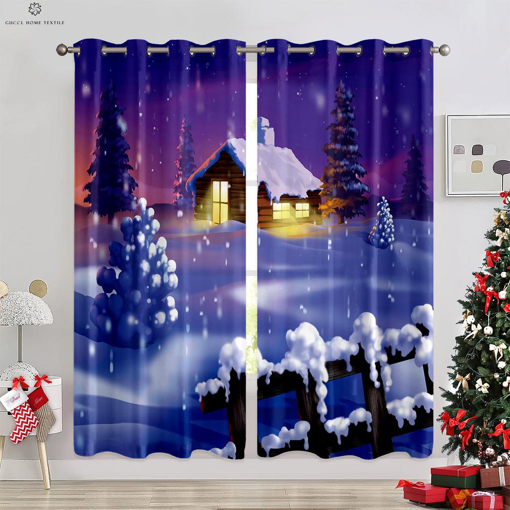 Веселый рождественский снеговик, шар, 3D-печатная занавеска, спальня, ресторан, фестиваль, украшение для вечеринки, занавеска, подарок, 2 шт.