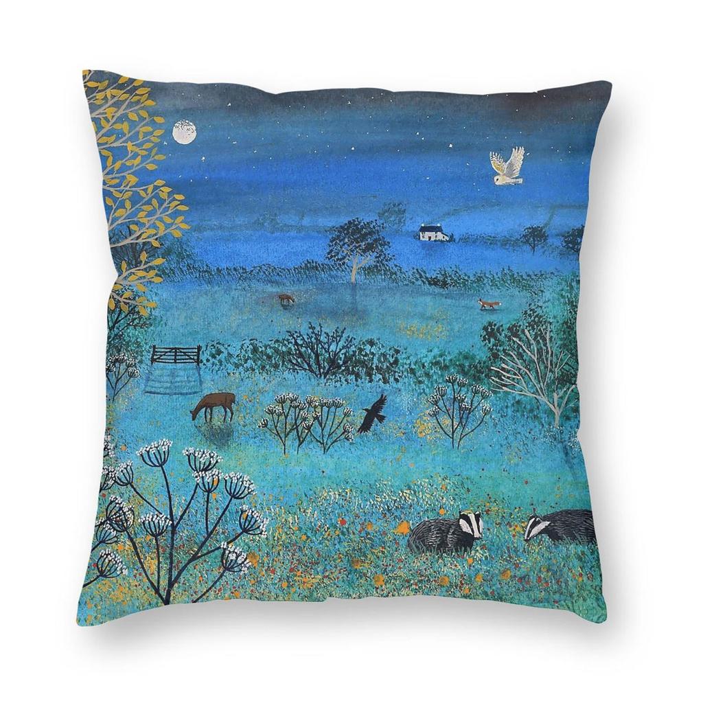 Moon Stars Badger Wildlife Square Pillowcase Polyester Linen Velvet Printed Zip Decorative Pillow Case Home Cushion Cover