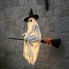 Подвесной привидение на Хэллоуин, Уличные украшения, Жуткий светящийся светодиодный призрак-ведьма на метле для дома, дерева, крыльца, патио, лужайки, сада, вечеринки