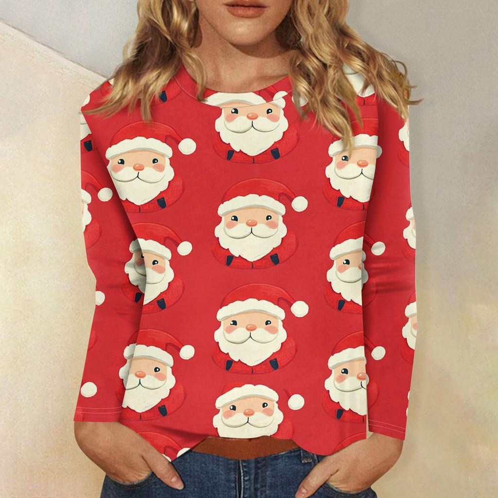 Рубашки с длинным рукавом для женщин Милые принты Футболки Блузки Повседневные Большие размеры Базовые топы Пуловеры Рождественские