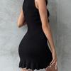 Европейский и американский весенне-летний темперамент однотонное платье с круглым вырезом без рукавов с волнистым закатанным краем приталенного силуэта