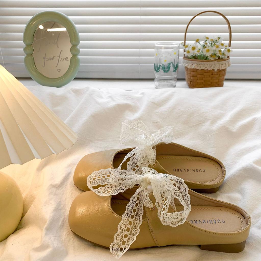 Туфли-лодочки на плоской подошве и полутапочки для женской верхней одежды 2025 новые весенне-летние туфли Мэри Джейн на одной педали для беременных вечерние туфли одинарные ш