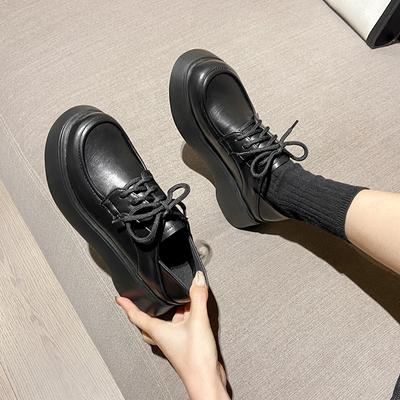 Лоферы в британском стиле, женские весенне-осенние новые туфли на толстой подошве со шнуровкой, черные маленькие кожаные туфли, женские туфли Мэри Джейн в стиле ретро