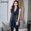 Danmo Denim Vest Women Korean Plus Size Double-breasted Sleeveless Jean Ladies Long Vest Elegant Women's Coats Plus Size