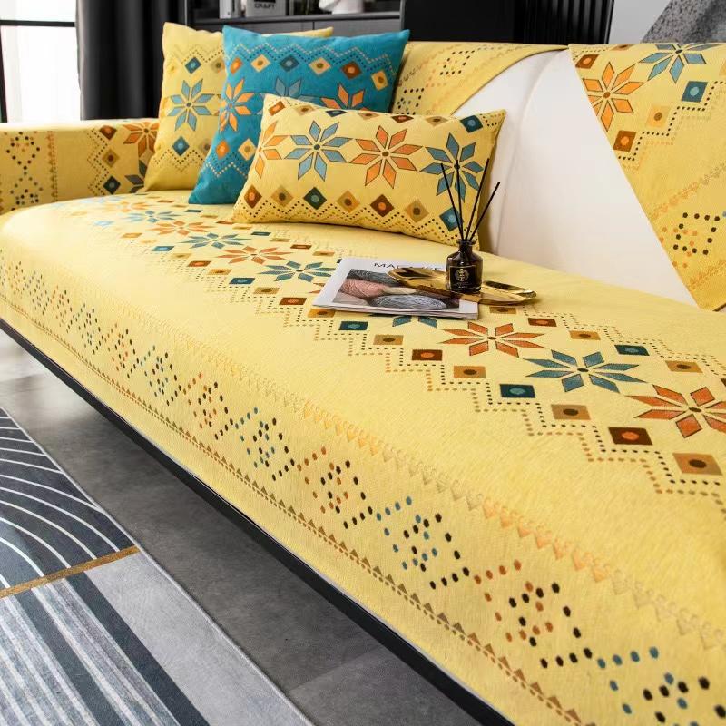 Мягкий, гладкий, утолщенный шенилл, стеганый диванный полотенце с вышивкой, противоскользящий чехол для дивана, защитный чехол для мебели, коврик для эркера