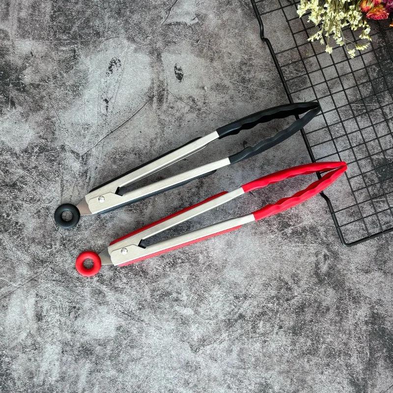 1/2 шт. Щипцы для еды из нержавеющей стали с противоскользящим теплоизоляционным силиконовым покрытием, щипцы для барбекю, инструменты для гриля, кухонные принадлежности